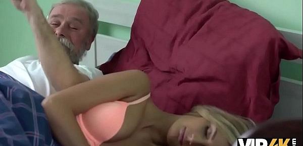  VIP4K. Old dad pushes dick into juicy teen pussy of blonde dollface
